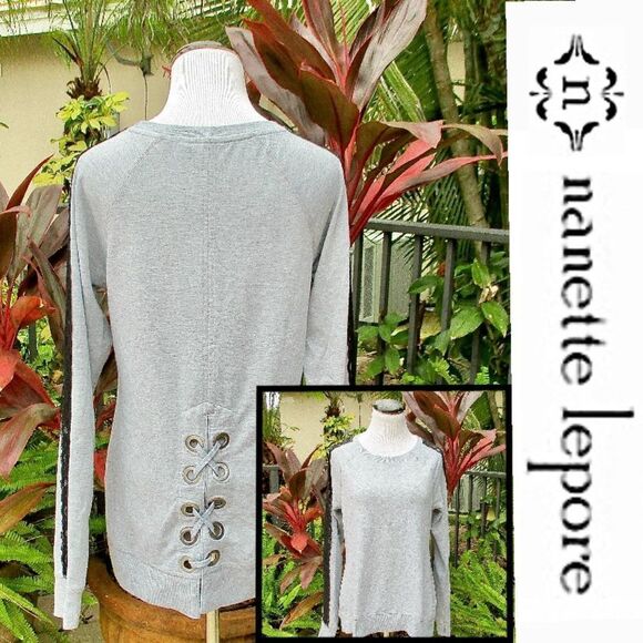 Nanette Lepore Lace & Grommet Lace-Up Sweater - Picture 1 of 7
